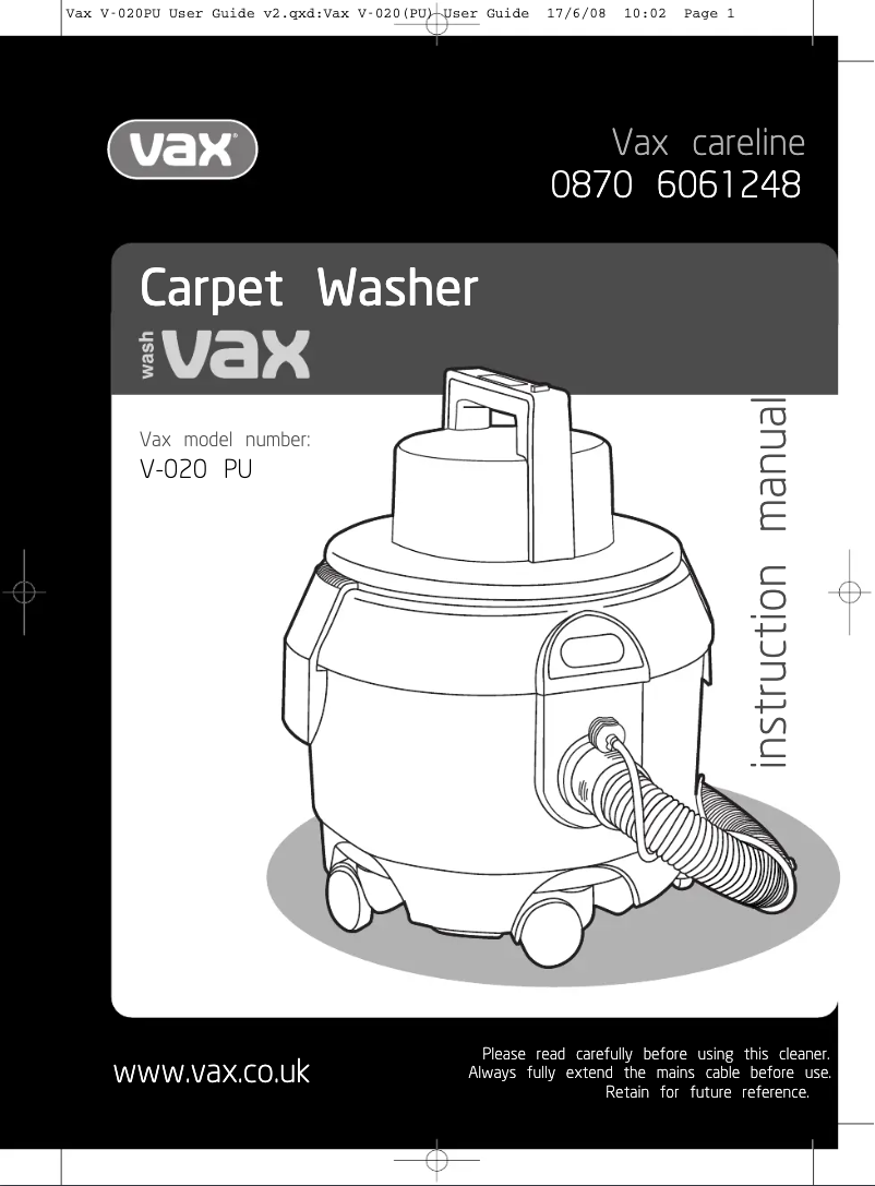 Página nº 1 - Manual de usuario Vax Wash V-020TF