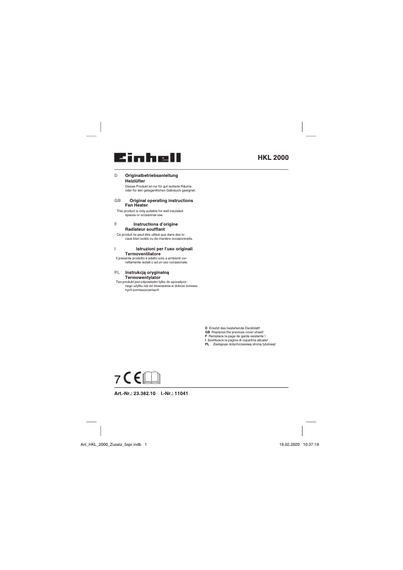 Imagen de la primera página del manual del dispositivo HKL 2000