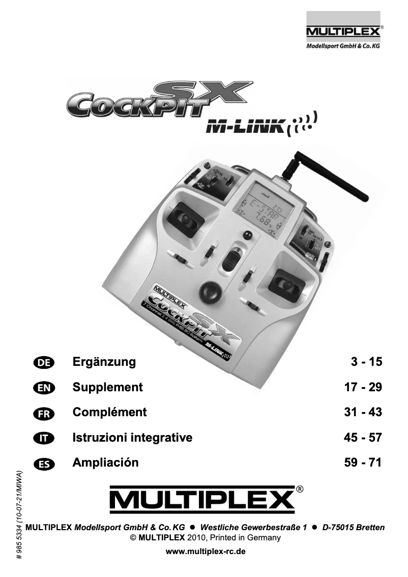Imagen de la primera página del manual del dispositivo COCKPIT sx M-LINK