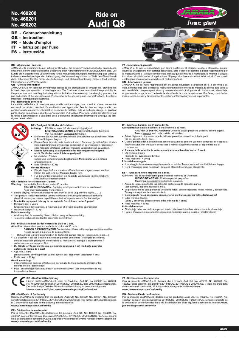 Imagen de la primera página del manual del dispositivo Ride-on Audi Q8