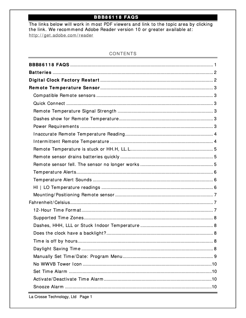 Página 1 del manual Preguntas frecuentes La Crosse Technology BBB86118