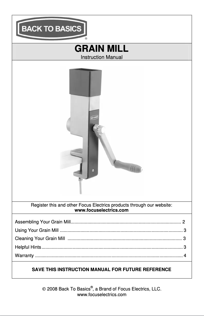 Imagen de la primera página del manual del dispositivo Grain Mill 555