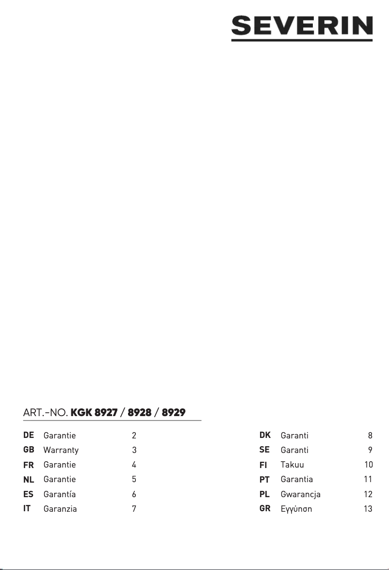 Página 1 del manual Información de garantía Severin RKG 8929