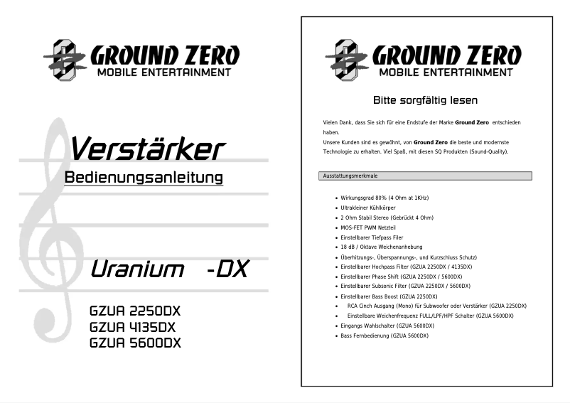 Imagen de la primera página del manual del dispositivo GZUA 5600DX