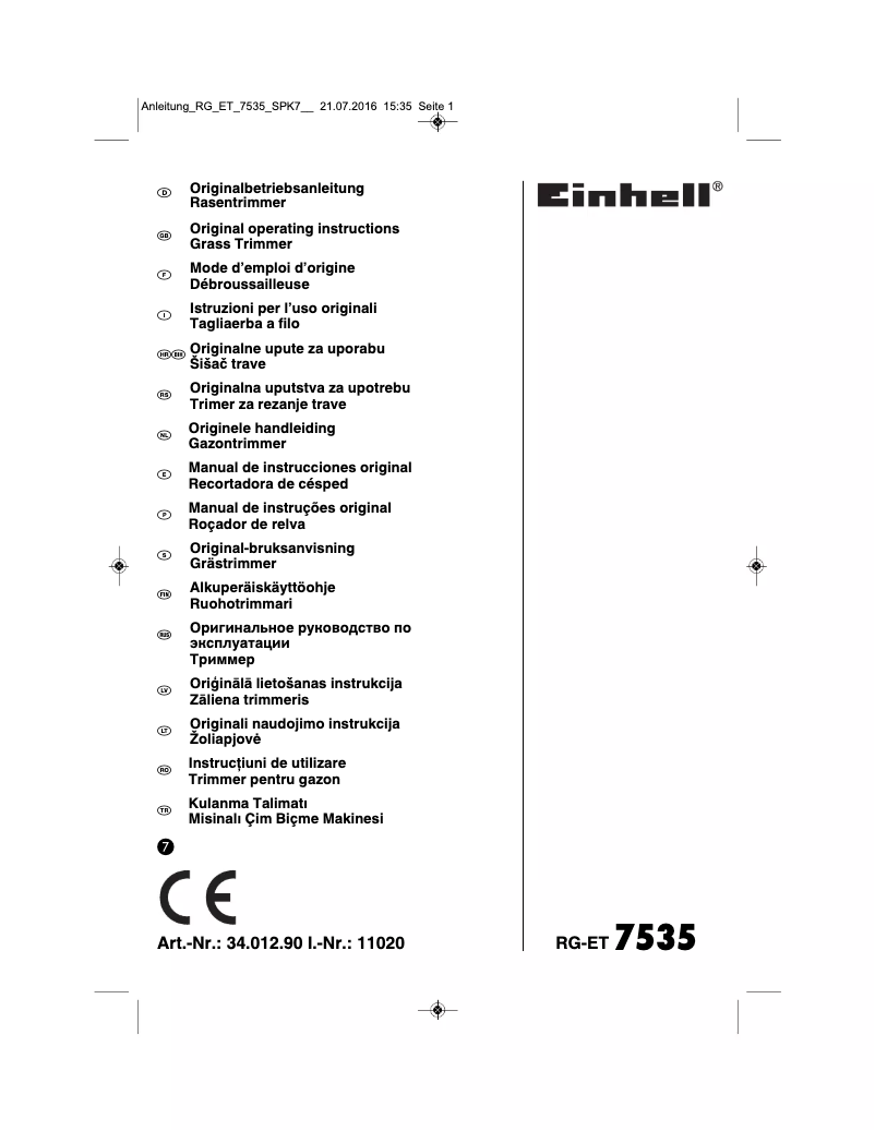 Página nº 1 - Manual de usuario Einhell RG-ET 7535