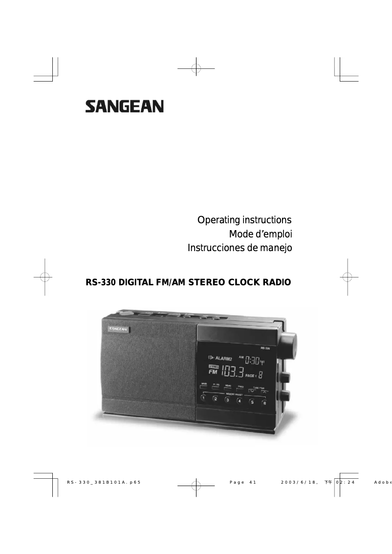 Página 1 del manual Manual de usuario Sangean RS-330