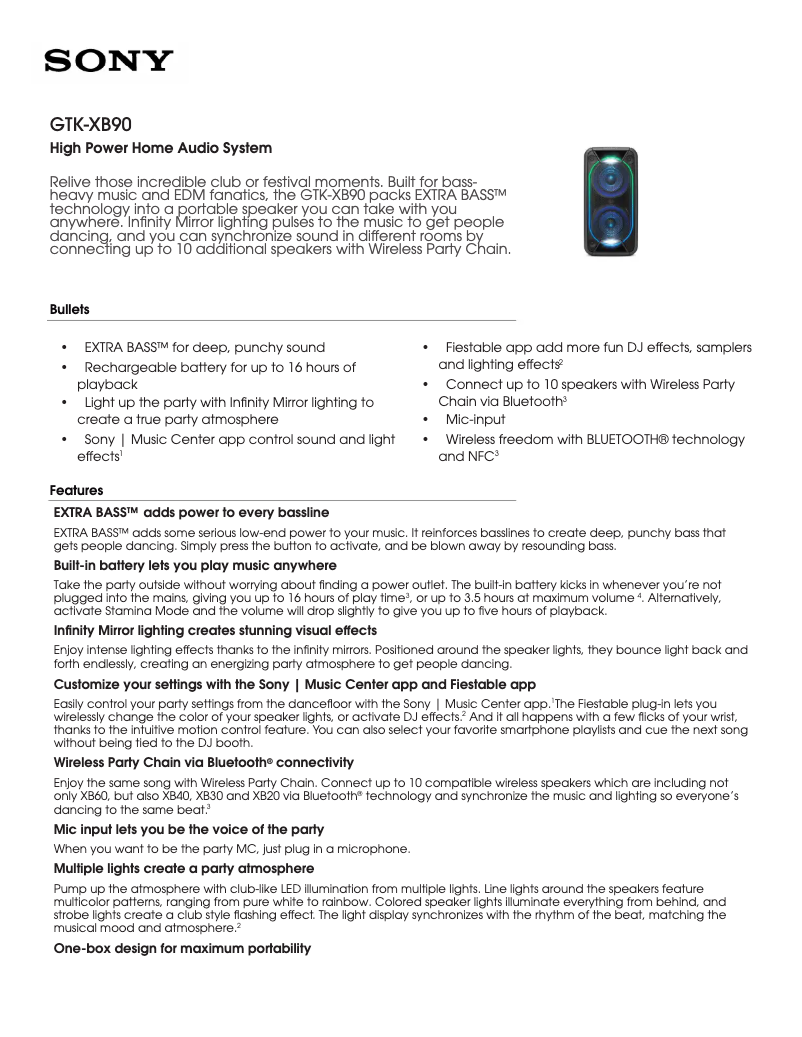 Página nº 1 - Ficha técnica Sony GTK-XB60