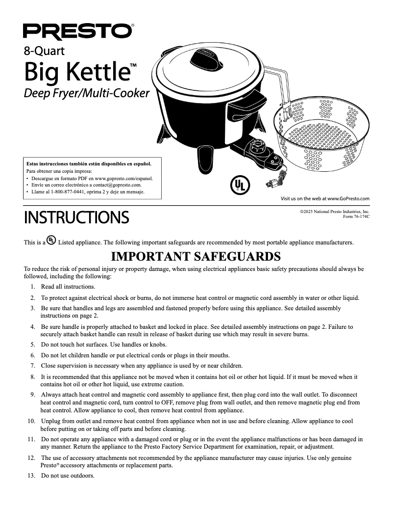 Imagen de la primera página del manual del dispositivo Big Kettle 06008