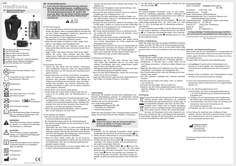 Página 1 del manual Manual de usuario Medisana OL 150