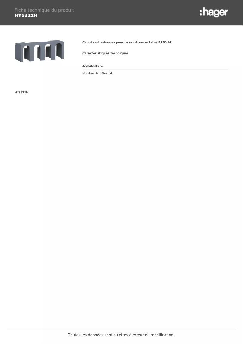 Página 1 del manual Ficha técnica Hager HYS322H