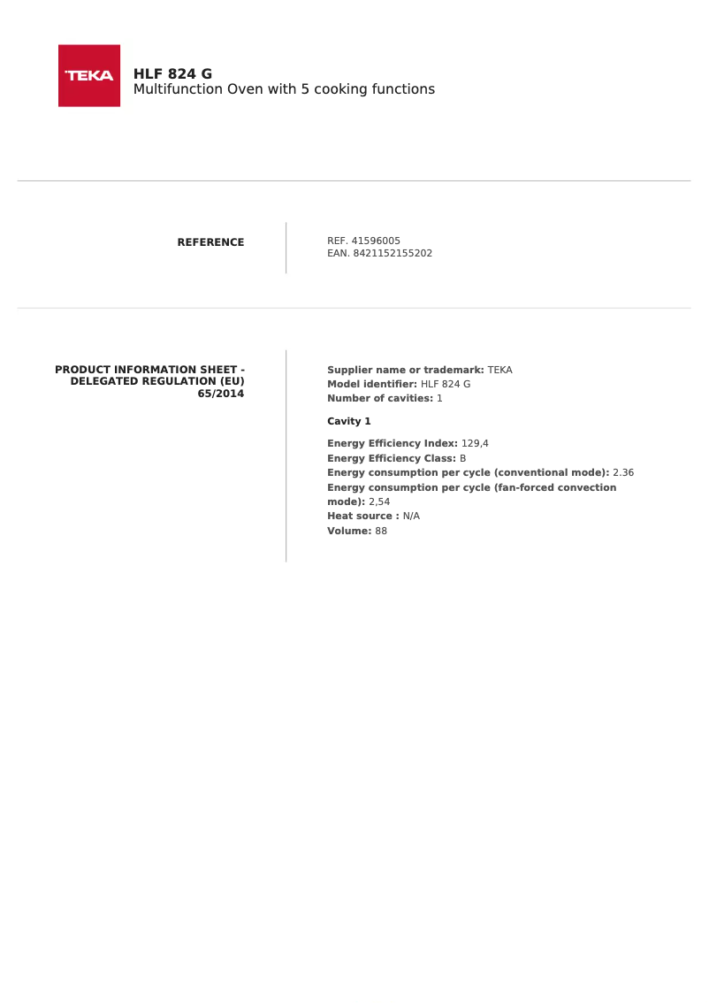 Página nº 1 - Ficha técnica Teka HLF 824 G