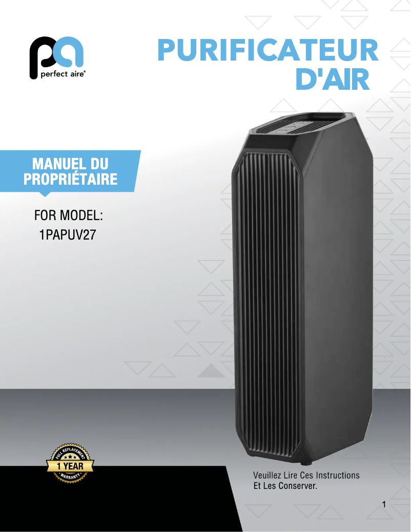 Página 1 del manual Manual de usuario Perfect Aire 1PAPUV27