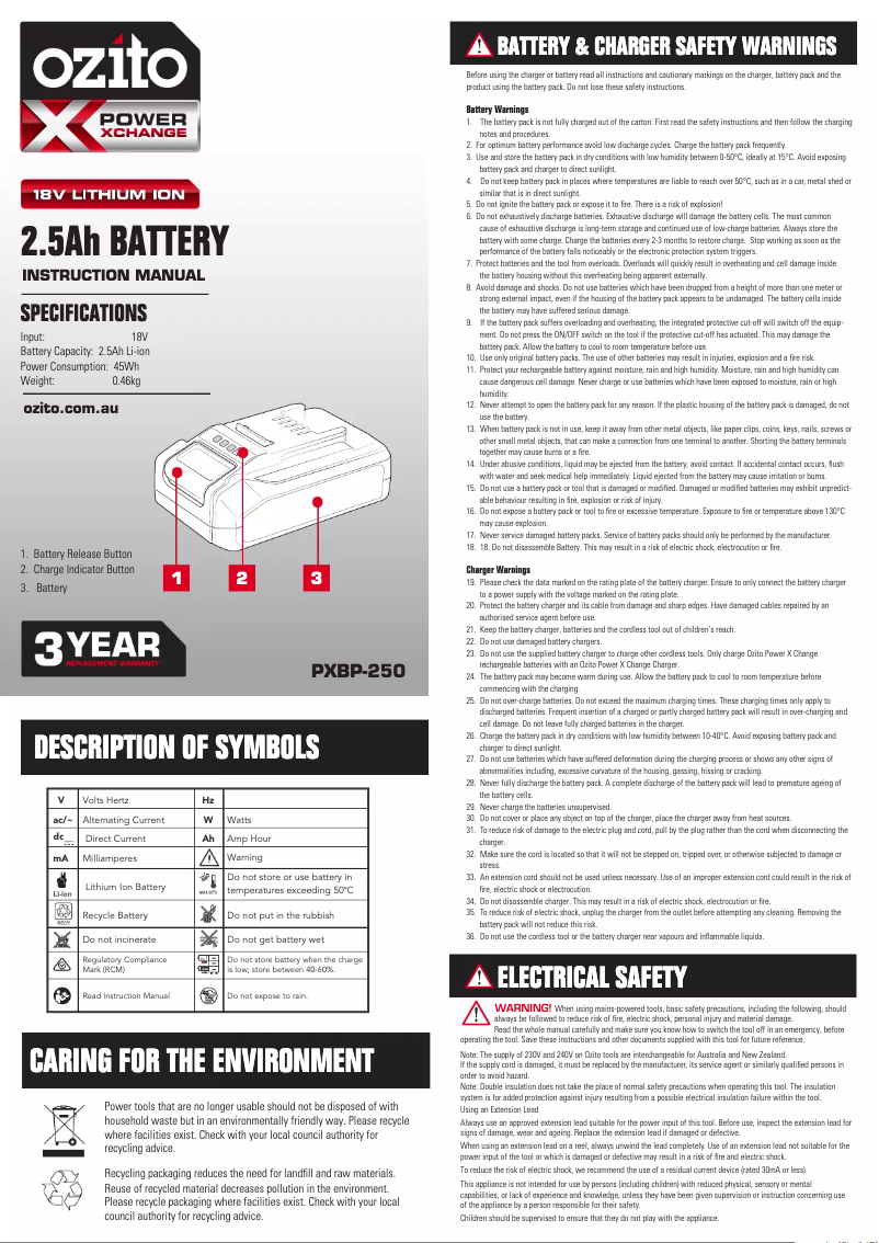 Imagen de la primera página del manual del dispositivo PXBC-250C