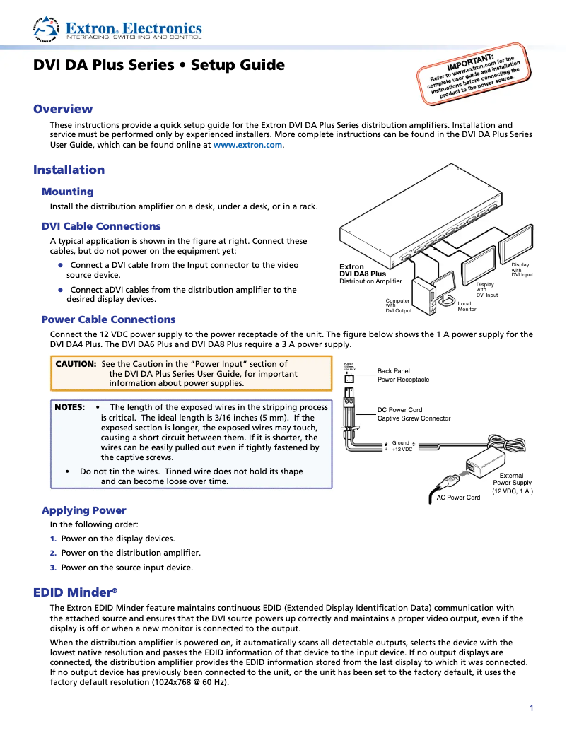 Página 1 del manual Manual de usuario Extron DVI DA Plus Series