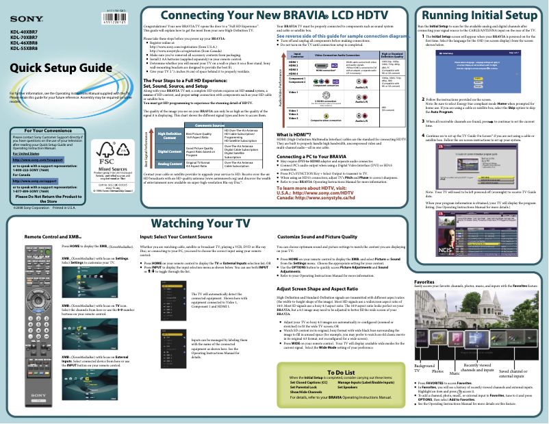 Imagen de la primera página del manual del dispositivo Bravia KDL-40XBR7