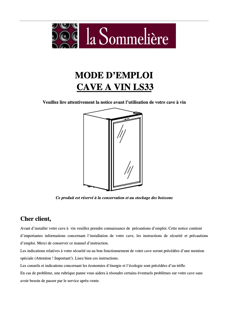 Imagen de la primera página del manual del dispositivo LS33