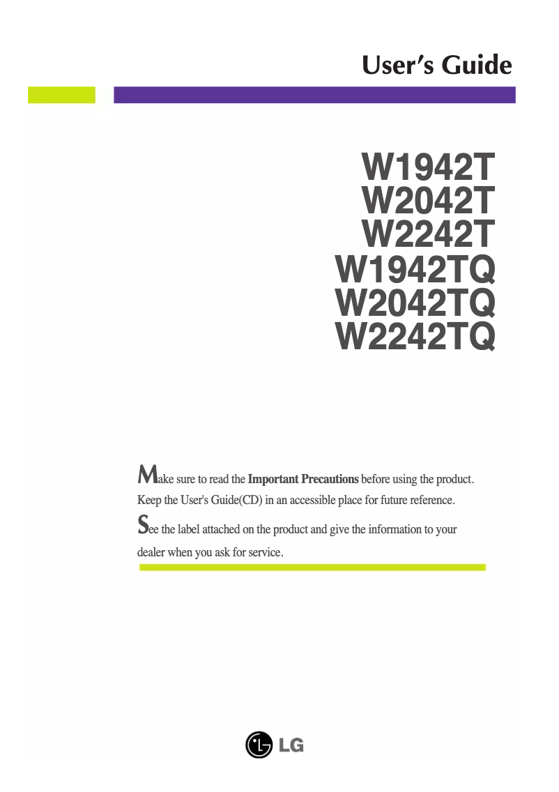 Imagen de la primera página del manual del dispositivo W2042TQ-BF