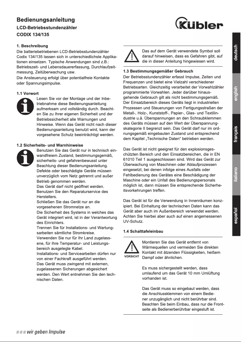 Página nº 1 - Manual de usuario Kübler Codix 135