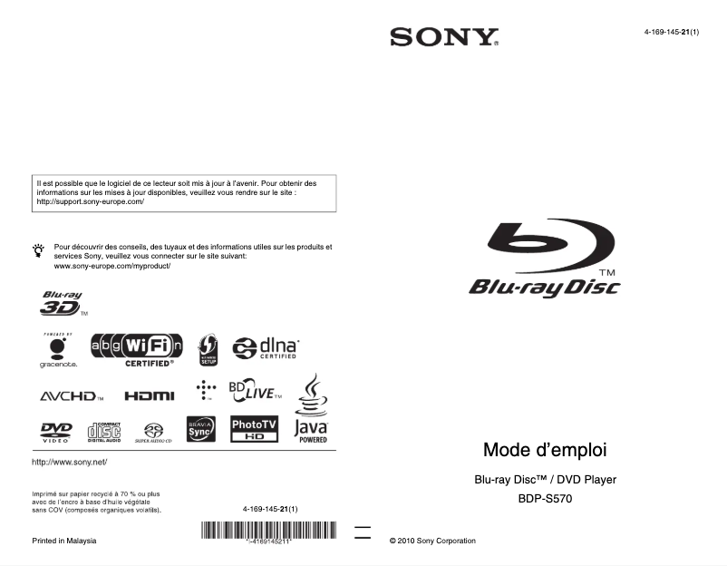 Imagen de la primera página del manual del dispositivo BDP-S570