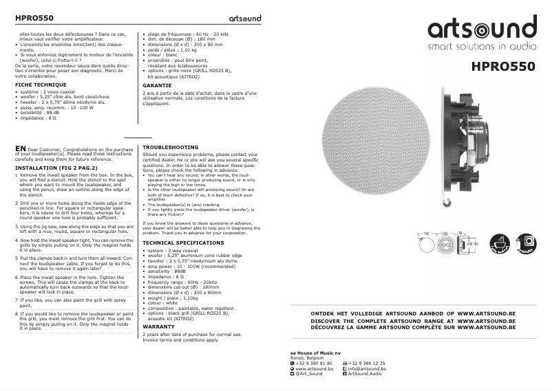 Página nº 1 - Manual de usuario Artsound HPRO550