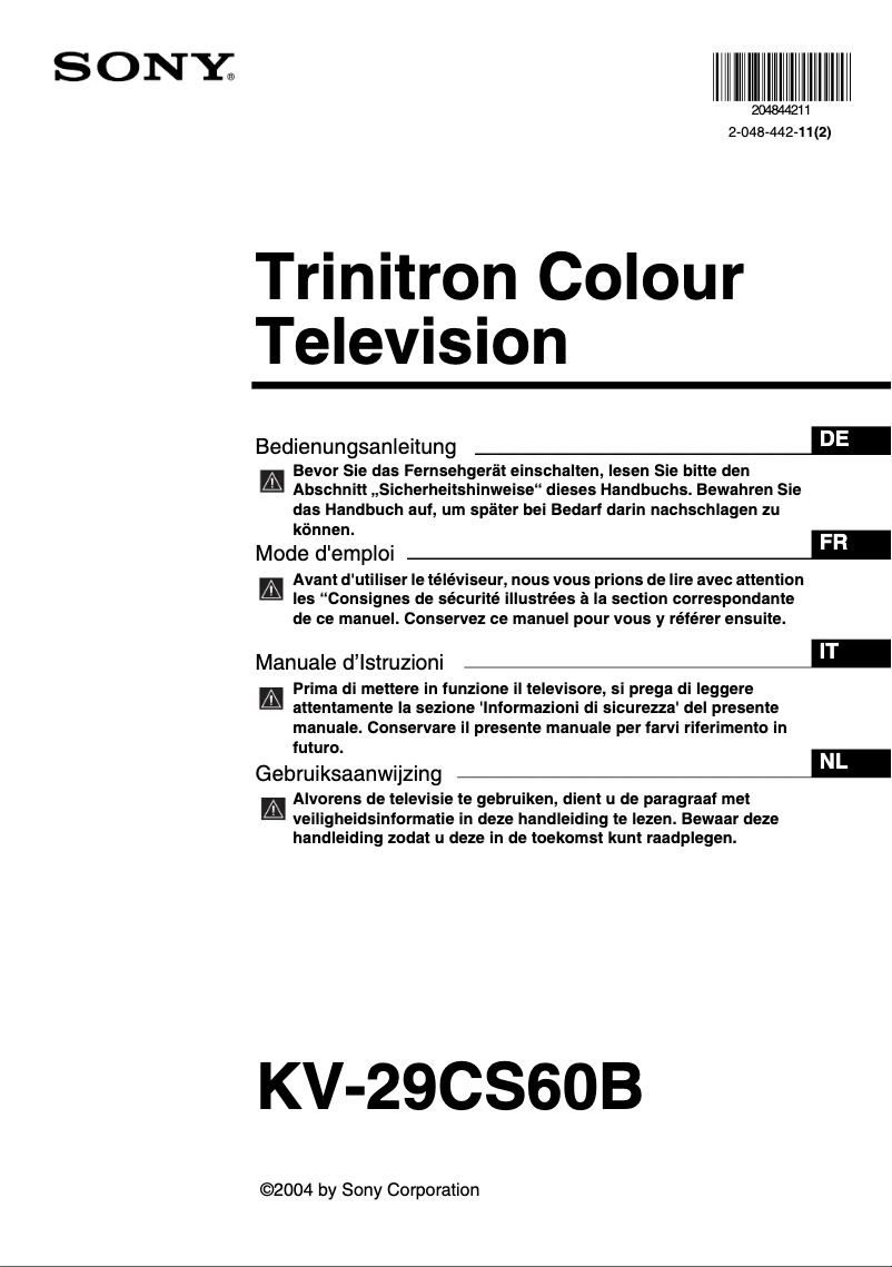 Imagen de la primera página del manual del dispositivo Trinitron KV-29CS60