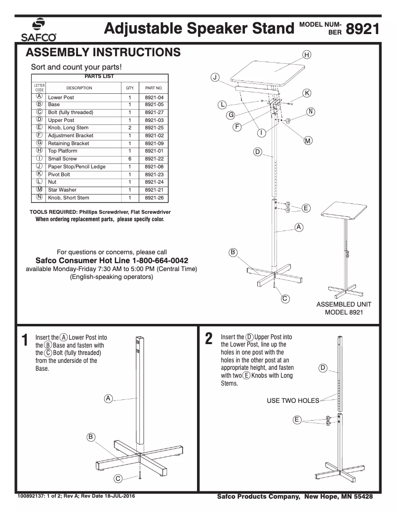 Imagen de la primera página del manual del dispositivo 8921