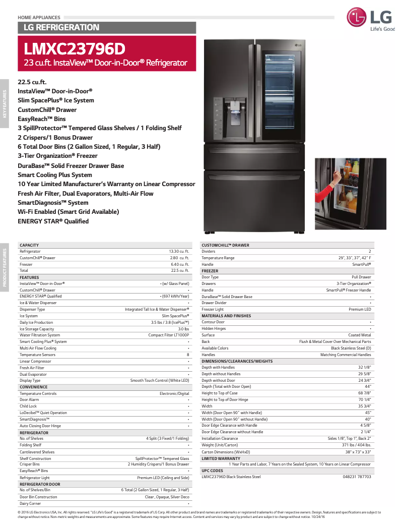 Página 1 del manual Ficha técnica LG LMXC23796D