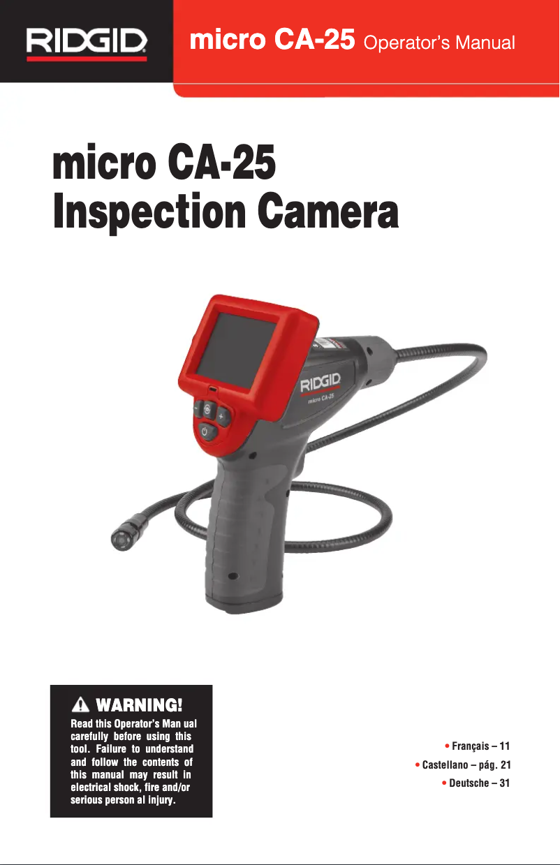 Página nº 1 - Manual de usuario Ridgid micro CA-25