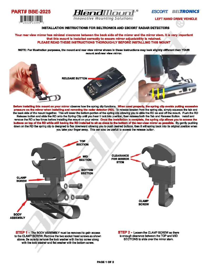 Página 1 del manual Manual de usuario BlendMount BBE-2025