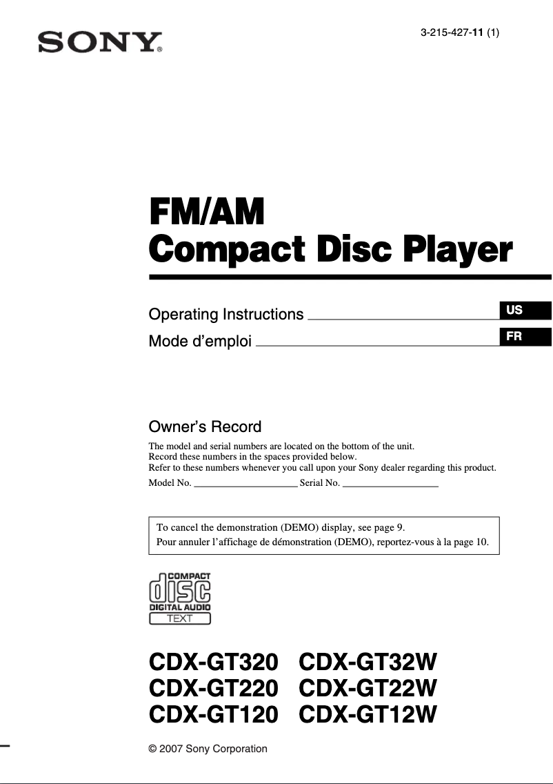 Imagen de la primera página del manual del dispositivo CDX-GT320