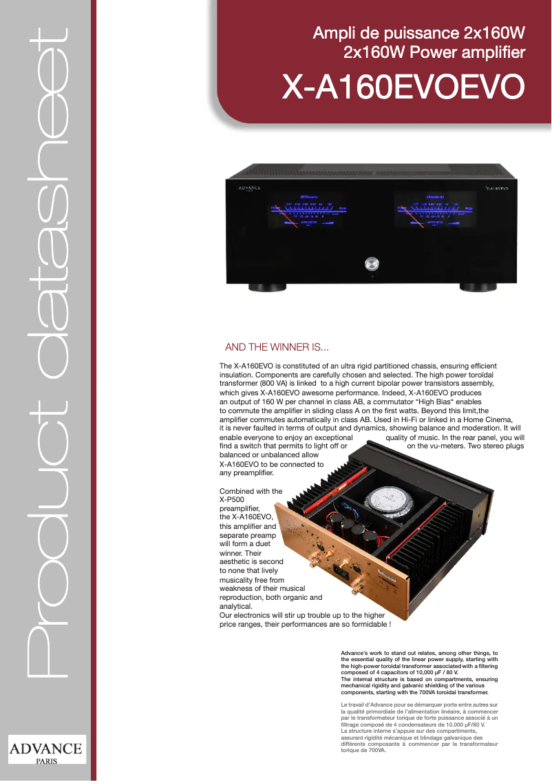 Página 1 del manual Ficha técnica Advance X-A160 EVO
