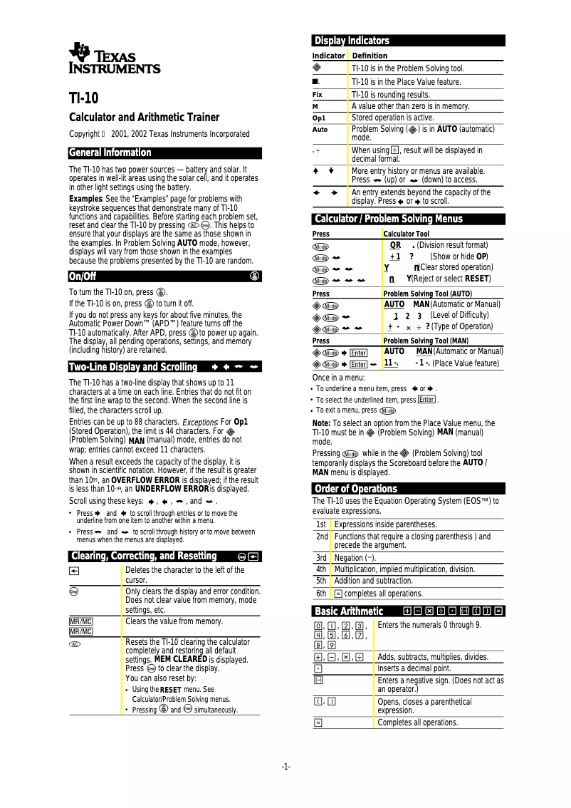 Página 1 del manual Manual de usuario Texas Instruments TI-10