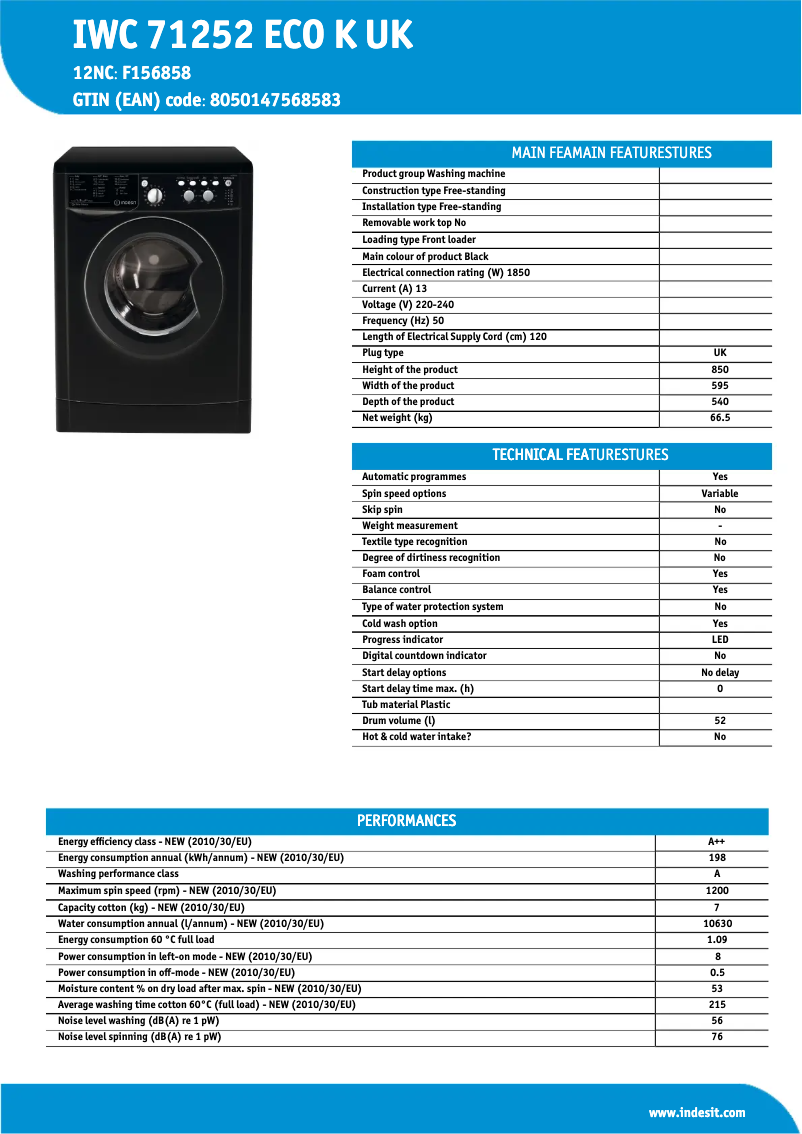 Página 1 del manual Manual de usuario Indesit IWC 71252 ECO K UK