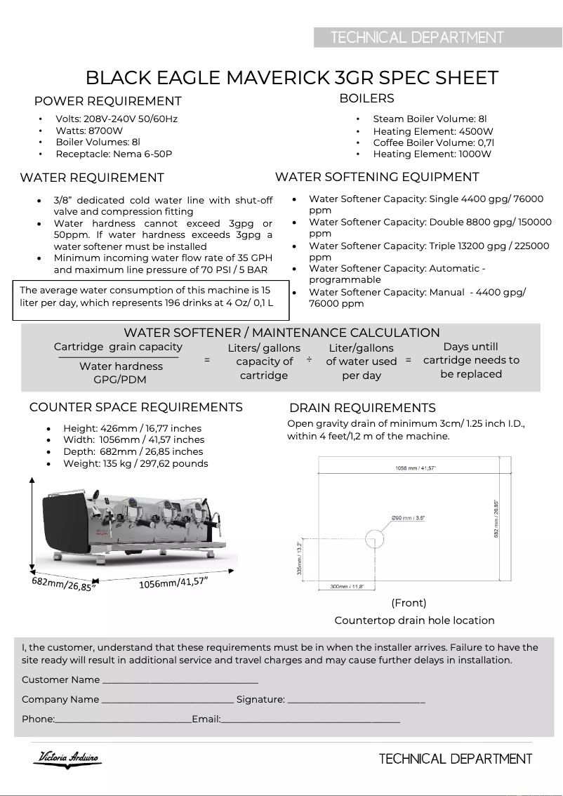Página 1 del manual Ficha técnica Victoria Arduino Black Eagle Maverick