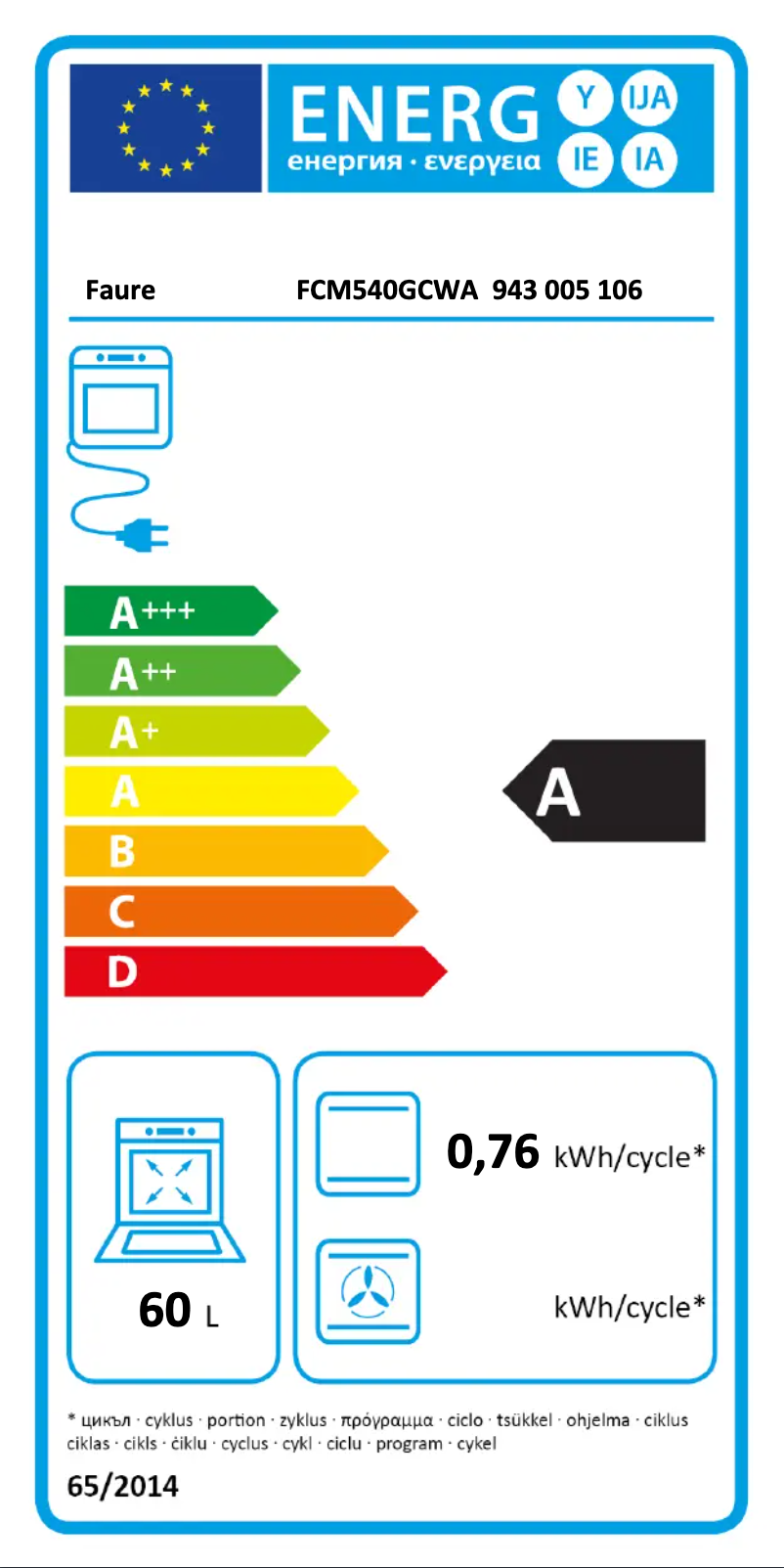 Página nº 1 - Etiqueta energética Faure FCM540GCWA