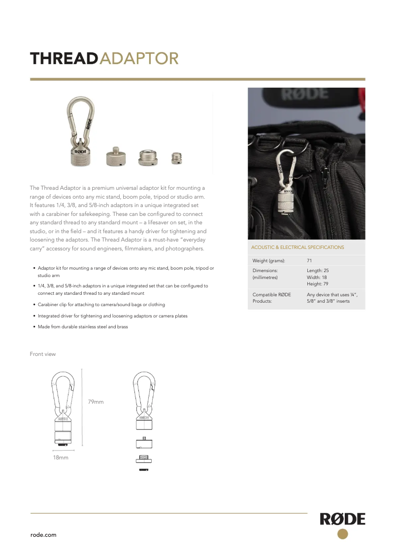 Página 1 del manual Manual de usuario Røde Thread Adaptor