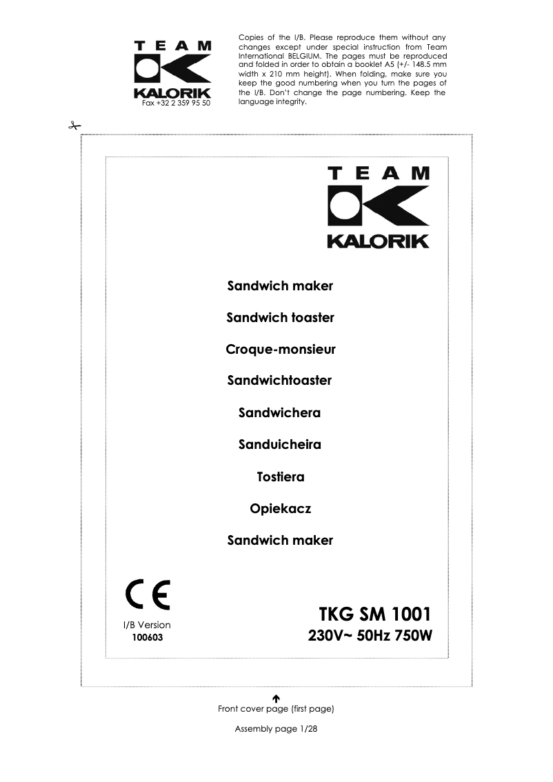 Imagen de la primera página del manual del dispositivo TKG SM 1001