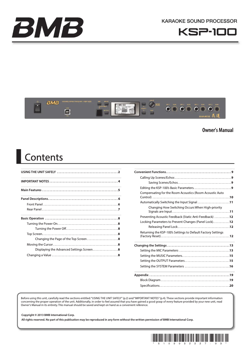 Imagen de la primera página del manual del dispositivo KSP-100