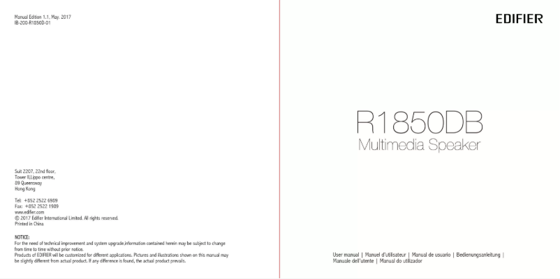 Imagen de la primera página del manual del dispositivo R1850DB