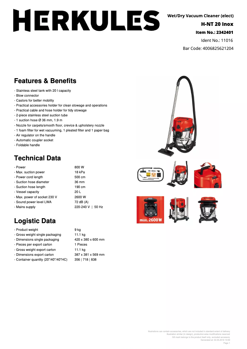 Imagen de la primera página del manual del dispositivo H-NT 20 Inox