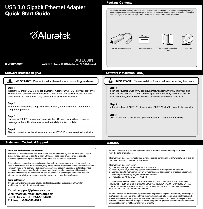 Página 1 del manual Manual de usuario Aluratek AUE0301F