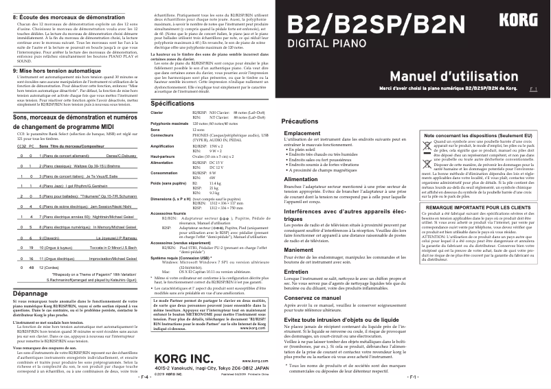 Página 1 del manual Manual de usuario Korg B2N