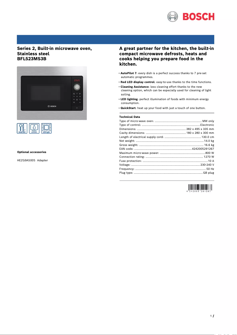 Página 1 del manual Ficha técnica Bosch BFL523MS3B