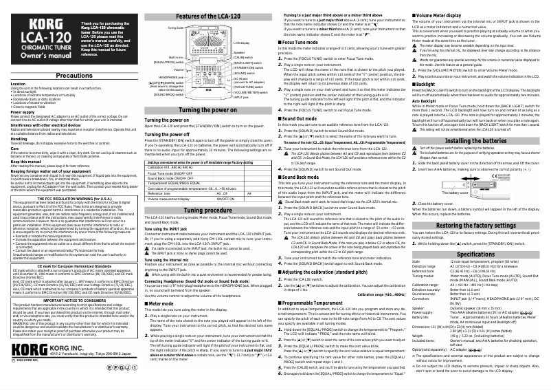 Página nº 1 - Manual de usuario Korg LCA-120