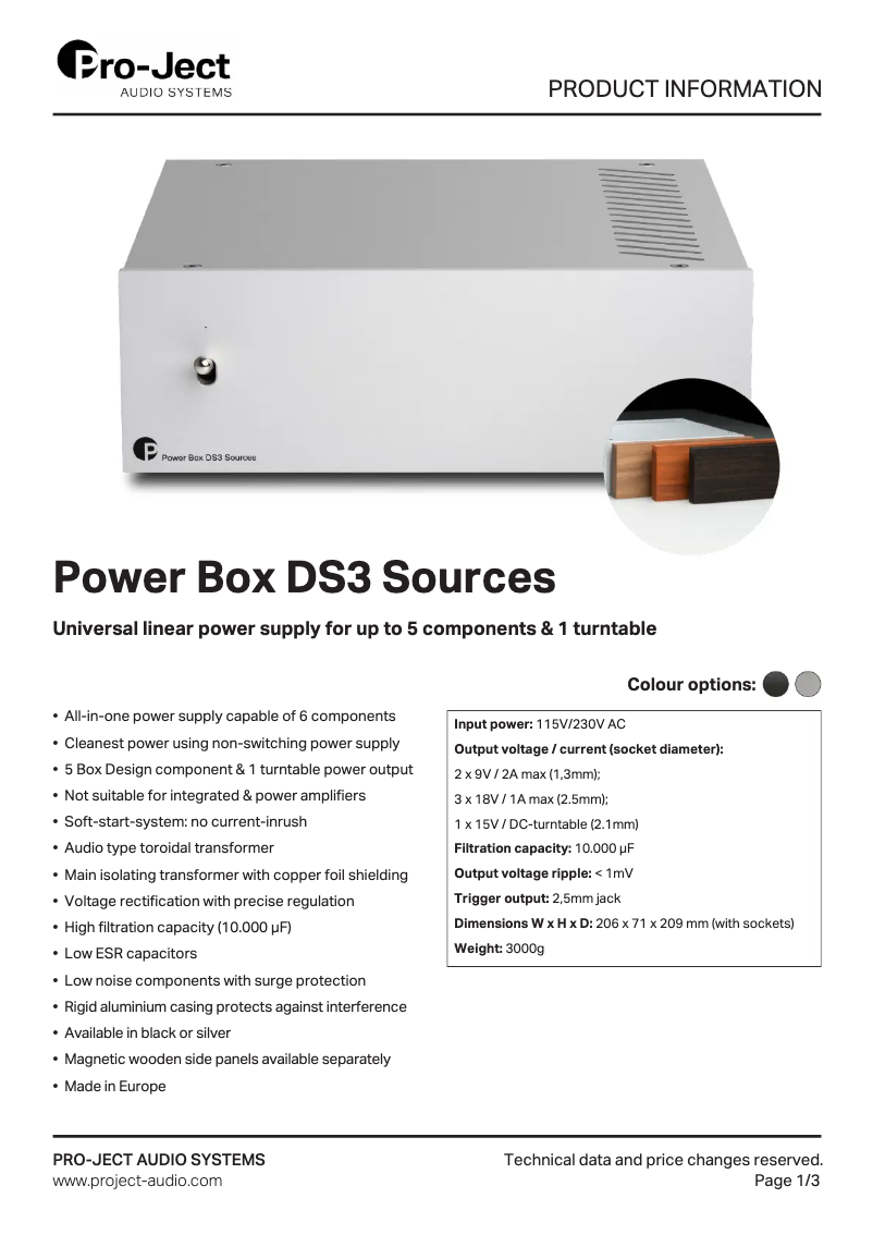 Página 1 del manual Ficha técnica Pro-Ject Power Box DS3 Sources