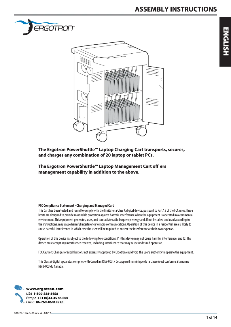 Página nº 1 - Manual de usuario Ergotron PS Laptop Charging Cart