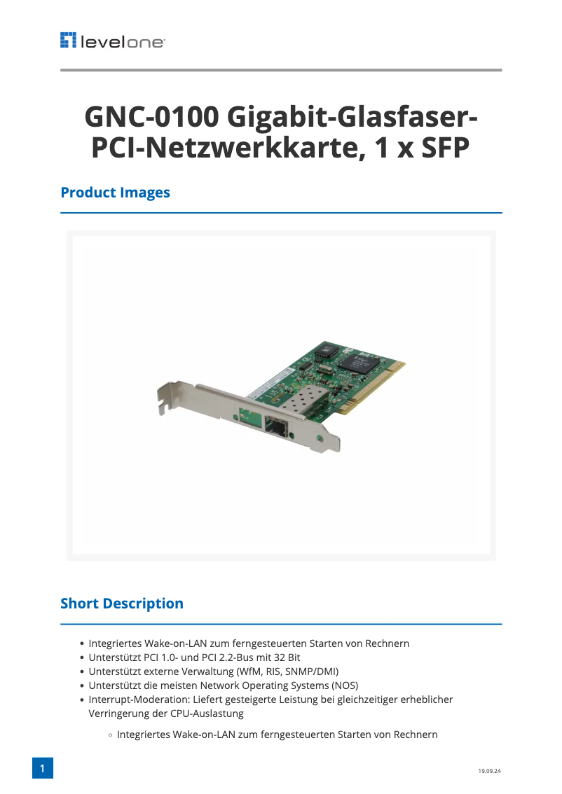 Página 1 del manual Ficha técnica LevelOne GNC-0100