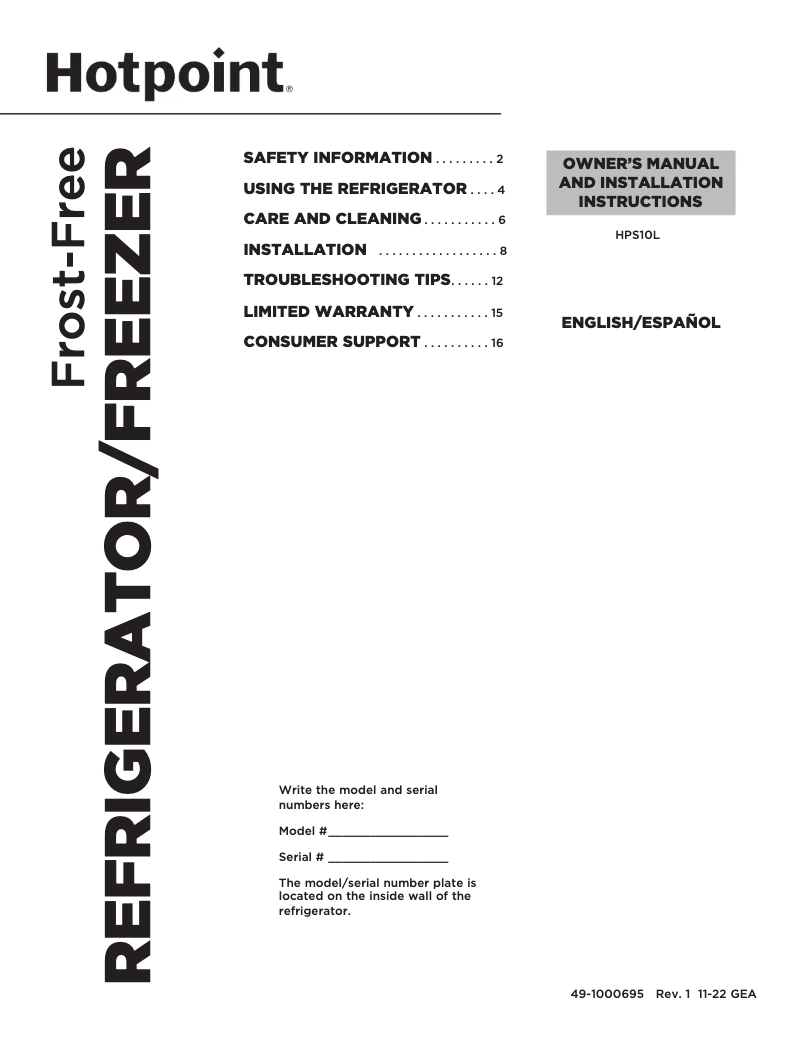 Imagen de la primera página del manual del dispositivo HPS10LSVRSS