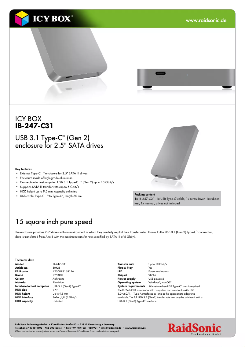 Página 1 del manual Ficha técnica Icy Box IB-247-C31