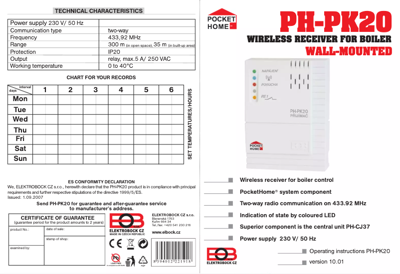 Imagen de la primera página del manual del dispositivo Pocket Home PH-PK20